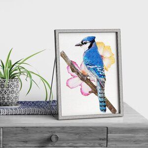 4x6‎ Blue Jay Bird Watercolor Oil Painting Art Print